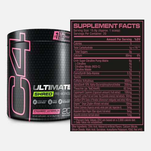 Cellucor C4 Ultimate Shred Pre Workout Powder, Weight Loss Supplement with Ginger Root Extract, Strawberry Watermelon