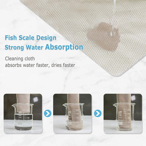 Microfiber Cleaning Cloths, 10 Pcs, 12×16 inch, Lint Free, No Odor, Beige Fish Scale Towels for Cars, Glass, Kitchen
