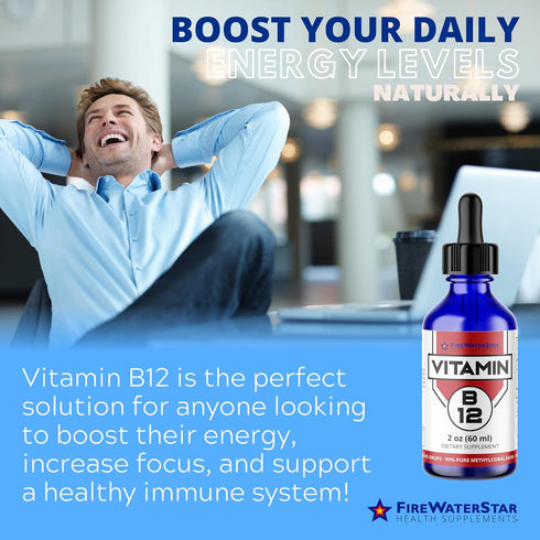 FWS Liquid B12 - Sublingual B12 Drops - Methylcobalamin - Boosts Energy Production - Organic, Non-GMO, Vegan - Adjustable Dosing - Highly Absorbable Vitamin B12 Supplement