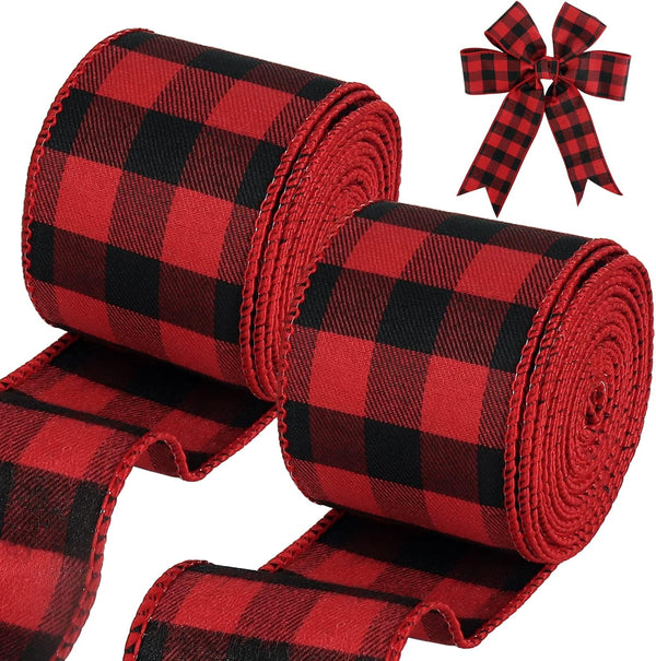Tenn Well Buffalo Plaid Ribbon, 19.6 Yards, 2.5 Inch, Red and Black for Bow Making, Christmas Decor
