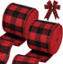 Tenn Well Buffalo Plaid Ribbon, 19.6 Yards, 2.5 Inch, Red and Black for Bow Making, Christmas Decor