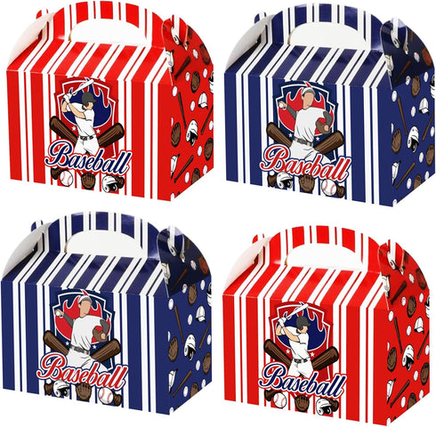 chiazllta Baseball Party Favor Treat Boxes, Gift Boxes for Candy, Cookies, Snack Goody Cardboard Box with Handles (12