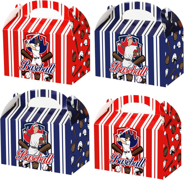 chiazllta Baseball Party Favor Treat Boxes, Gift Boxes for Candy, Cookies, Snack Goody Cardboard Box with Handles (12