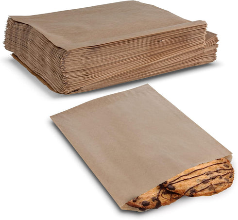 MT Products Brown Cookie Bags - 6.5" x 8" Disposable Grease Resistant Bakery Paper Bags, Pack of 100