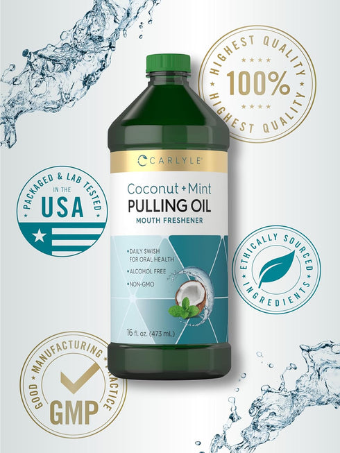 Carlyle Pulling Oil for Teeth & Gums | 16 Fl Oz Pack of 2 | Coconut & Mint | Non-GMO & Alcohol Free