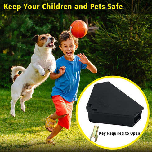 Mouse Station with Keys, Black 6 Pack, Key Required Mouse Stations for Indoor & Outdoor Safety