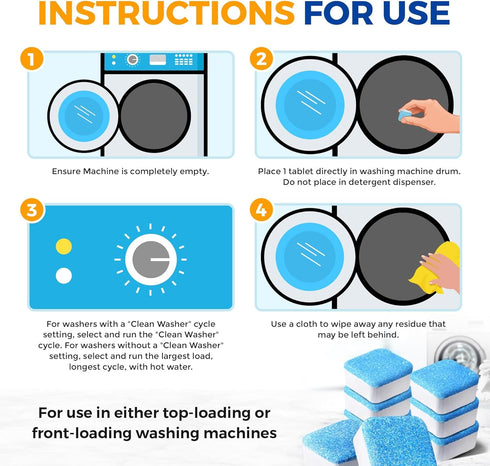 Washing Machine Cleaner Tablets: 24 Pack Powerful Descaler for HE Front Loader & Top Load Washer, Eco-Friendly
