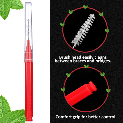 Patelai 100 Pieces Interdental Brush Toothpick Cleaners, Dental Hygiene Flosser Tool, Red, Suitable Size