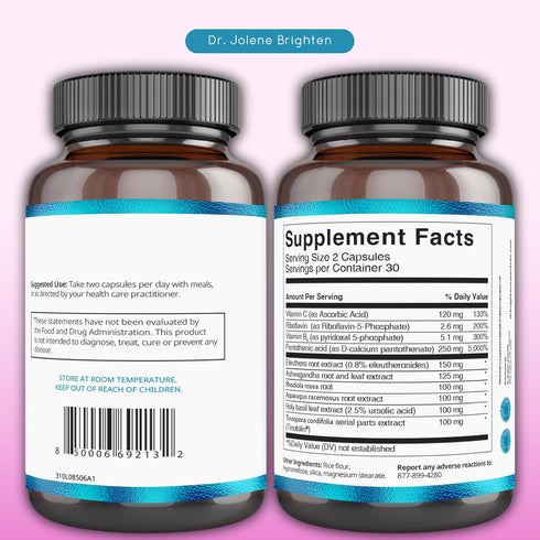 Dr. Brighten Adrenal Support - Dietary Supplement with Ashwagandha for Healthy Energy Levels and Stress Response