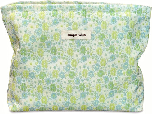 STARDW Aesthetic Floral Makeup Bag, Large Cute Cosmetic Bag Organizer for Women Girls, Travel Toiletry Pouch (Fresh