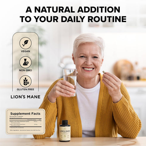 Lions Mane Supplement Capsules - 120 Caps - with Turkey Tail for Nootropic Brain Fog, Focus, Memory, Nerve Function,