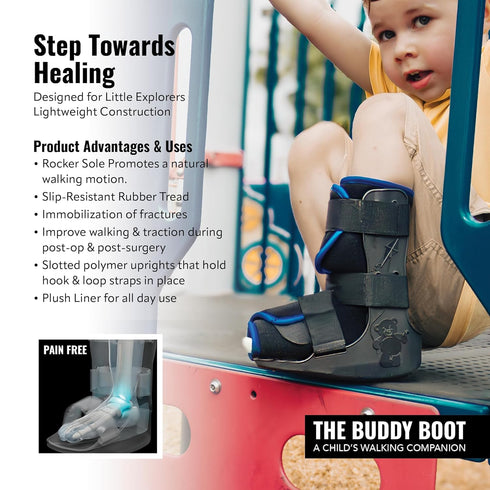 Pediatric Buddy Boot, Kids Medical Grade Ankle Support Brace, Small, Black for Sprain & Injury Recovery