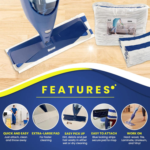 18 Inch Microfiber Disposable Mop Pad, 24 Pack for 16-18'' Hook & Loop System Mop, Compatible with Bona
