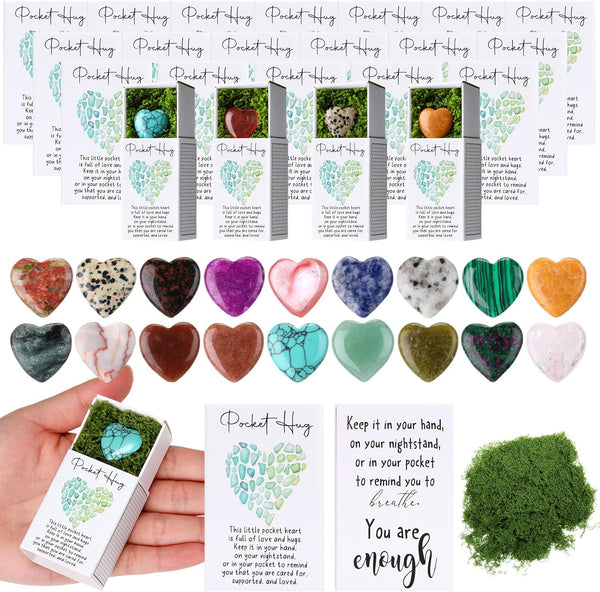 Motipuns 20 Sets Mother's Day Pocket Hug Tokens Bulk Heart Natural Stones Heart