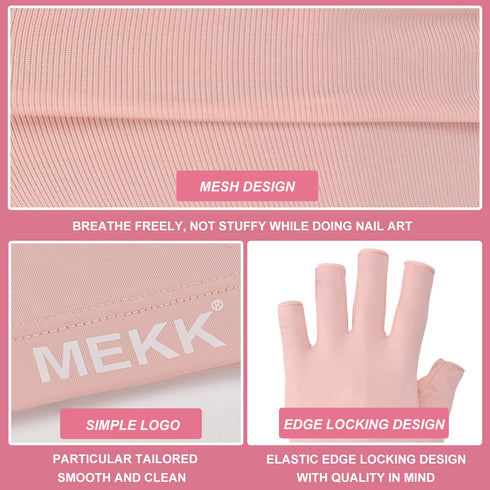 MEKK UV Gloves for Nails, Extra Length UV Light Gloves for Gel Nails, Pink