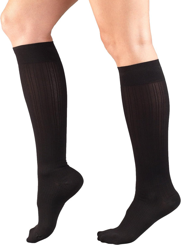Truform Compression Socks, 15-20 mmHg, Women's Dress Socks, Knee High, Black Rib Knit, X-Large