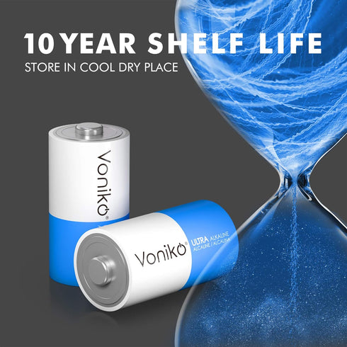 Voniko Ultra Alkaline C Batteries (12 Pack), C Size LR14 Batteries, 10-Year Shelf Life, 6-9 Times The Power