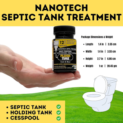 Flushable Septic Tank Treatment Capsules - 1 Year Supply of 12 Eco-Friendly Nano-Tech Formula