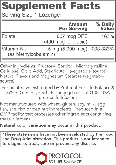 Protocol Methyl B12 5,000mcg - Vitamin B12 for Homocysteine Metabolism* - Supports Brain Health & Healthy Nervous System* - Kosher, Halal & Vegan - 60 Lozenges