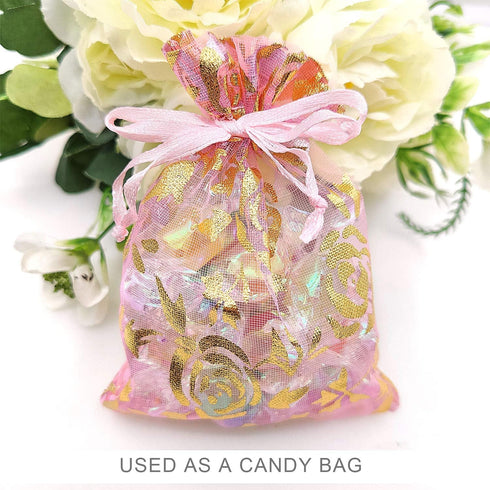 SumDirect 60Pcs Rose Drawstring Organza Bags 4×5 Inches, Mixed Color Jewelry Gift Bags