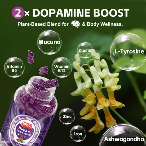 Gummies Gummies 500mg 200mg 60cts (1) Well&Whole Dopamine - Mucuna Pruriens Supplements with L-Tyrosine & Ashwagandh