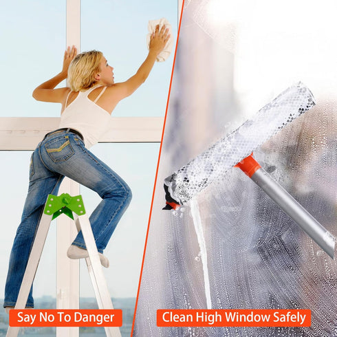 Window Squeegee for Home, 2 in 1 Cleaning Tool with Extension Pole for Shower, Car, Mirror, and Glass