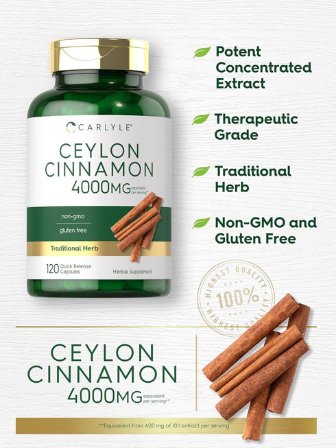 Carlyle Ceylon Cinnamon Capsules | 120 Count | 60 Servings | Non-GMO, Gluten Free