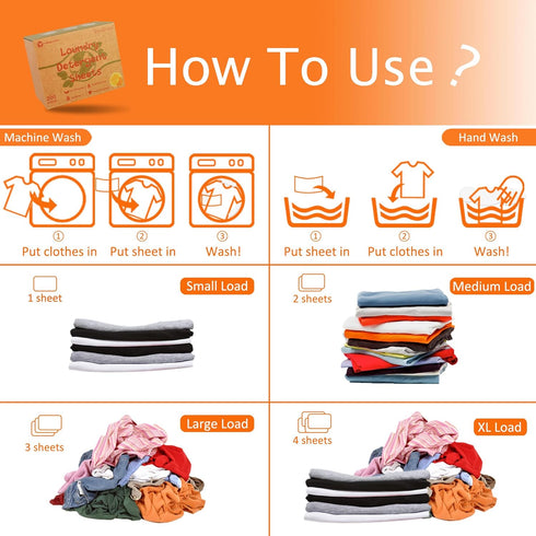 Laundry Detergent Sheets, 200 Sheets, Lemon Orange Scent - Eco-Friendly, Liquidless, Hypoallergenic