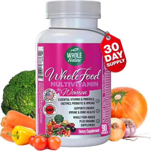 Whole Food Multivitamin for Women - Vegan, Non-GMO - 90 Capsules with Folate, B12 Methyl, Vitamins, Minerals,