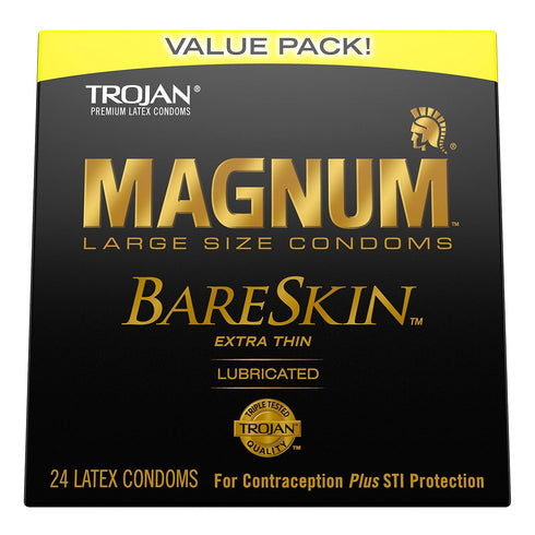 TROJAN 24 Count 12 Count Magnum BareSkin Large Condoms and Extended Pleasure Climax Control Condoms Bundle