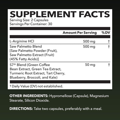 L Arginine Saw Palmetto for Men Prostate Supplement - Nitric Oxide (NO) & Prostate Support Supplement for Ultimate Male