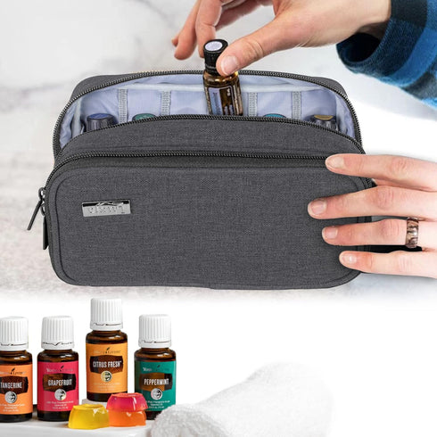 LUXJA Essential Oil Carrying Case, Holds 12 Bottles (5ml-15ml), Portable Double-Layer Organizer, Black