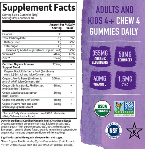 Gummies Immune 120 Gummies Garden of Life Organics Elderberry for Adults & Kids - Support Supplement with Organic