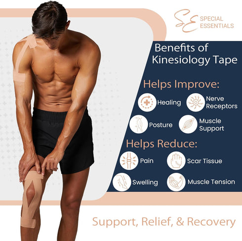 Kinesiology Tape Premium Cotton Waterproof Sports Tape for Targeted Muscle Support Pain Relief & Enhanced Performance 2 Pack, 40 Count, 10” Precut & Uncut Strips (Precut, Beige)