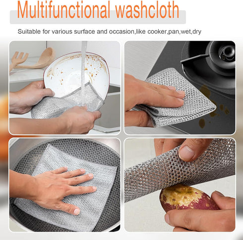 10pcs Double Layer Wire Dishcloth, Non-Scratch Multipurpose Cleaning Rags for Sinks, Pots, Pans, and Counters