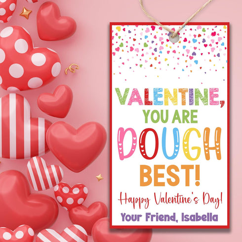 Set 20 GT458 of Personalized You are Dough Best | Play Dough Valentine Tags with String | Rectangle Valentine Treat