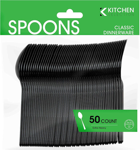 PlasticPro 200 Pack Heavy Weight Black Plastic Spoons, Disposable Cutlery Set