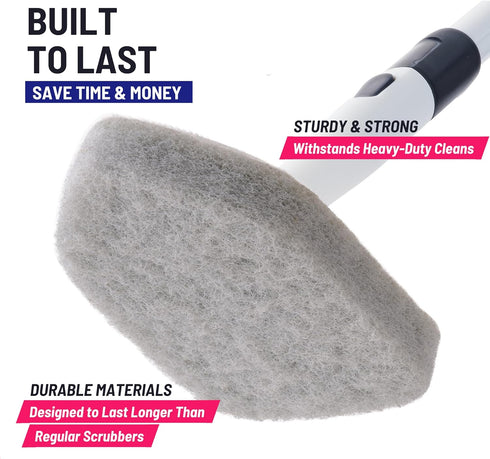 Replacement Scrubber Sponge Head for Extendable Tub Tile Shower Scrubber, Non-Scratch (2X Scrubber Sponge Gray)