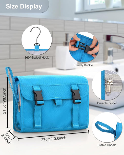 Relavel Travel Hanging Toiletry Bag - Large Capacity Waterproof Makeup Organizer Case for Women & Men (Blue)