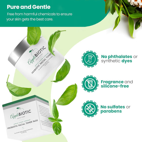 Toner Pads for Face - Exfoliating Wipes for All Skin Types, Apple Cider Vinegar & Green Tea, 60 Pads