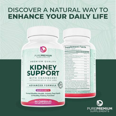 PurePremium Supplements - Kidney Support with Cranberry Extract & Astragalus - 60 Cranberry Pills for Urinary Tract