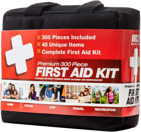 M2 BASICS Professional 300 Piece First Aid Kit - Emergency Medical Supplies for Home, Travel, Office & Kids