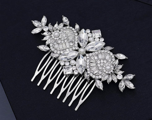 Women's Rhinestone Crystal Vine Bridal Comb, Wedding or Prom Hair Side Accessory in Silver Color