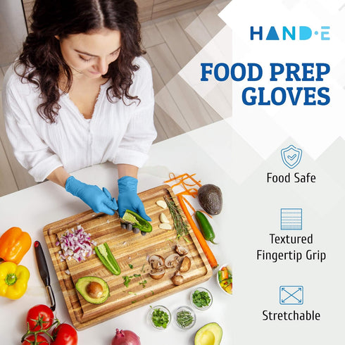 Hand-E Touch Blue Nitrile Disposable Gloves, X Large, 100 Count - Latex Free, Powder Free Cooking Gloves