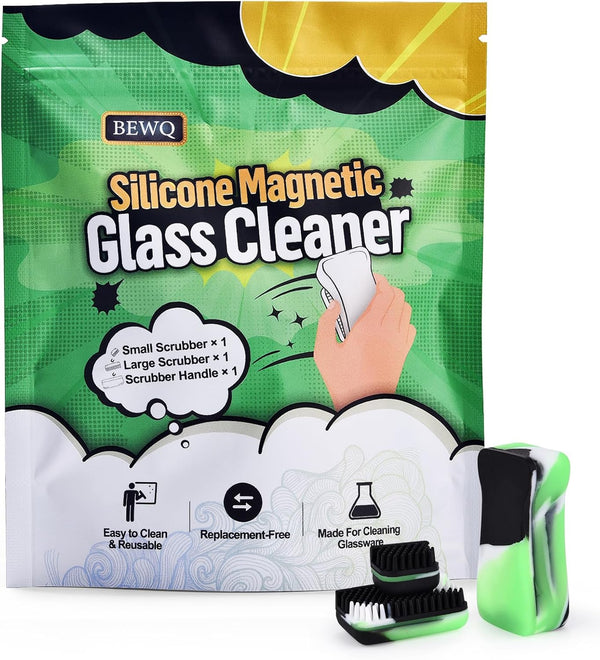 Magnetic Glass Cleaner Kit - Reusable Pipe Cleaning Tool Deep Cleans Hard-to-Reach