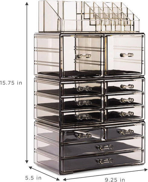 Sorbus Large Makeup Organizer, Clear Stackable Jewelry & Makeup Organizer for Vanity, 12 Drawers