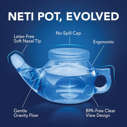 SinuCleanse Soft Tip Neti Pot Nasal Wash System, 30 All-Natural Saline Packets - Relieves Nasal Congestion