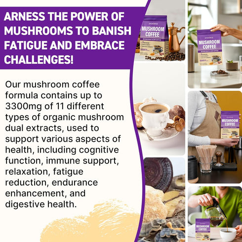 Syokupoe 11 8 Immune 30 Mushroom Coffee Organic, Mushrooms + Adaptogenic Herb Mushroom Coffee for Focus, Energy