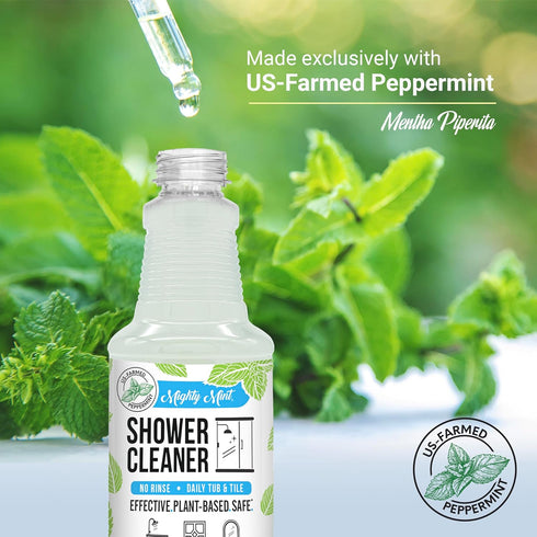 Mighty Mint Shower Cleaner - Non-Toxic, No-Rinse, No-Scrub Daily Spray for Glass, Tile, Grout, 16oz Natural Peppermint