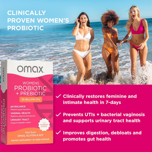Omax Health Prebiotics and Probiotics Complex for Women, Vegan, Organic, Gluten Free for Vaginal Health